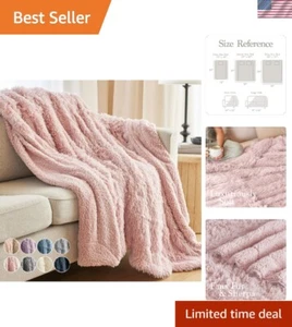 Reversible Dusty Rose Throw Blanket - Soft Shag and Sherpa Cozy Blanket 70x60 - Picture 1 of 11
