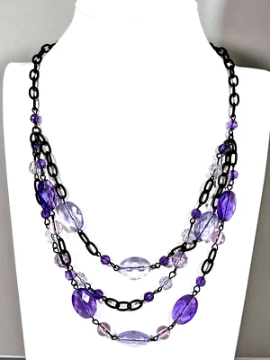 Collar de cadena negro metálico púrpura ovalado acrílico cuentas capas 20 pulgadas Foto 1 de 4