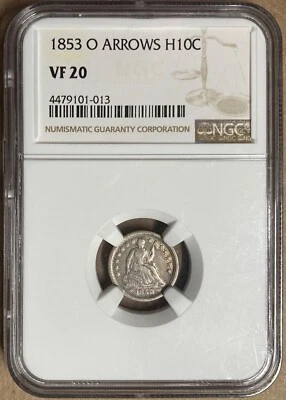 1853-O NGC VF20 Liberty Seated Half Dime H10c with Arrows - New Orleans Mint - Image 1 of 2