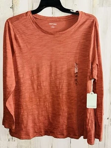 NEW! Dept 222 Women's 1X Burnt Orange Rust Round Neck Long Sleeve Luxey Tee - Picture 1 of 3