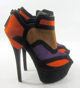 New black/multi 5.5"High Heel PEEP TOE Ankle Boots WOMEN Size  6.5 - Picture 1 of 4