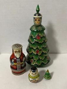 Christmas Tree Santa Russian Nesting Dolls Set Handcrafted Holiday Gifts - Picture 1 of 23