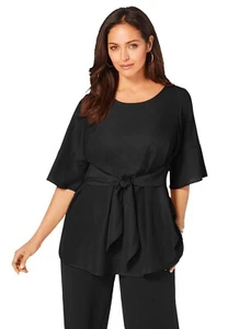Jessica London Womans Size 24W Blouse Front Tie Black Career Wide Sleeve - Picture 1 of 12