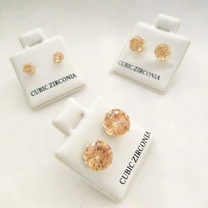3 Pairs Yellow Cubic Zirconia Round Earrings Studs 4mm, 6mm, 8mm NEW - Picture 1 of 4