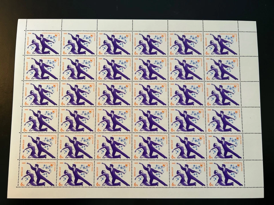 Estampillas de Rusia SC# 4807 Juegos Olímpicos Patinaje sobre hielo 6k hoja de 36 MNH 1980 Foto 1 de 1