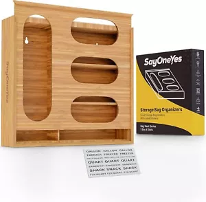 Bamboo Kitchen Drawer Bag Organizer for Gallon, Quart, Sandwich & Snack Bags - Picture 1 of 7