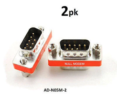 2-PACK DB9 Mini NULL MODEM Male/Male Data Transfer Adapter/Gender Changer  - Image 1 of 2