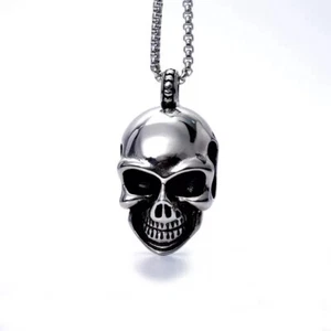 Collana con ciondolo teschio diavolo gotico in acciaio inox da uomo catenina regalo Halloween - Foto 1 di 3