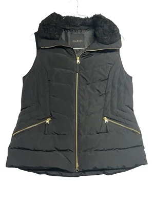Talbots Black Vest w/ Removable Faux Fur Trim Size Large Soft Shell Full Zip - Image 1 of 4