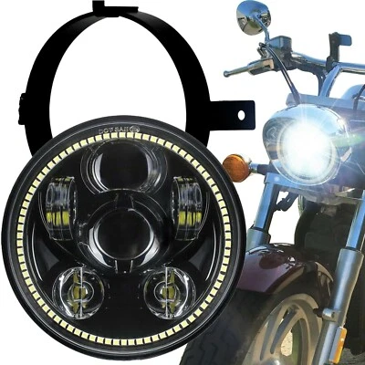 LED Projection Headlight Kit for Honda VTX 1300 1800 C/N/R/S/T Black Halo Ring - Image 1 of 4