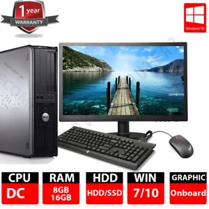 FULL DELL/HP DUAL CORE/AMD DESKTOP TOWER PC&LCD,WIN 7/10 16GB 3TB or 240GB SSD - Picture 1 of 3