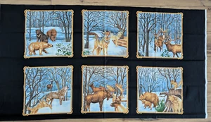 Winter Woodlands Cotton Fabric Quilt Sew Craft Panel 23"x44" Wolves Moose Bear - Picture 1 of 4