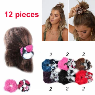 12pcs Hair Tie Duo Fuzzy Leopard Animal Prints Ponytail Holders Scrunchies Lot  - Image 1 of 4