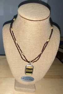 Signed KC, Kenneth Cole, Necklace, Browns/Yellow Pendant, Beads, Faux Gold Pearl - Picture 1 of 15