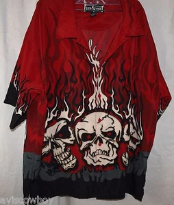 STEVE & BARRY'S Club N Shirt 3D Flaming Skulls Biker Motorcycle Shirt Men's XL  - Picture 1 of 5