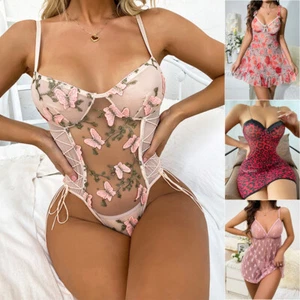 Women Babydoll Floral Lingerie Lace Sexy Underwear Bodysuit Teddy Sleep Dress US - Picture 1 of 40