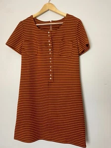 VTG 70s Dress Womens Sz Med Rust Color Mini Dress Retro Stripes Knit Mod Gogo - Picture 1 of 22