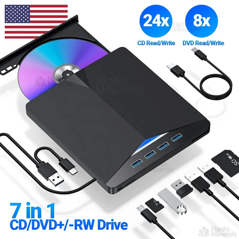 7-in-1 Slim External CD DVD Drive USB 3.0 Reader Writer Burner Player For Laptop - Image 1 of 4