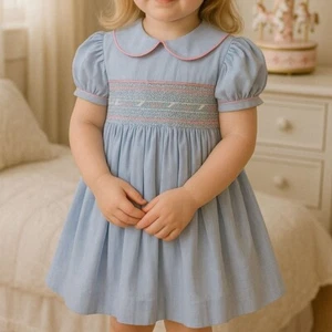 Vintage Lord + Taylor Toddler Girls Chambray Collared Smocked Dress 3T - Picture 1 of 16