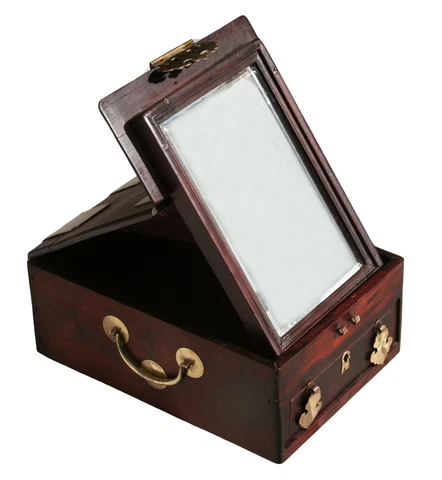Antique Asian Solid Rosewood Dressing Box with mirror Cover