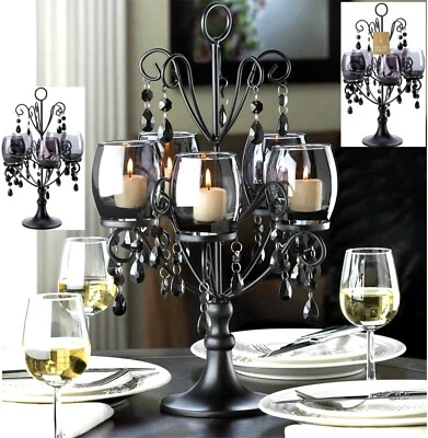 MIDNIGHT ELEGANCE 5 TINTED GLASS CUPS CANDELABRA HOLDER STAND CENTERPIECE * NIB - Image 1 of 4