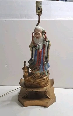 Vintage Chinese Porcelain Shou God Of Longevity Statue Table Lamp - Image 1 of 4