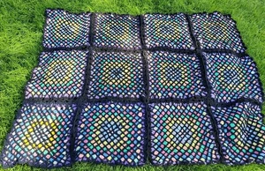 Vintage Rainbow Granny Square Multi-Color Afghan with Black Background 60" x 48" - Picture 1 of 5