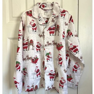 Top de pijama Pottery Barn Kids de franela suave estampado de Navidad de Papá Noel talla 10 Foto 1 de 4