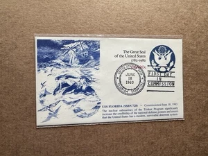 US 1983 Naval Cover +USS Florida Commission Day +Mermaid-Dolphin-Ride Cachet KMC - Picture 1 of 2