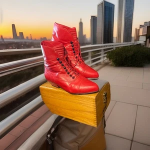 Clicks Ankle Booties Vintage Red Leather Womens 7 Victorian - Picture 1 of 8
