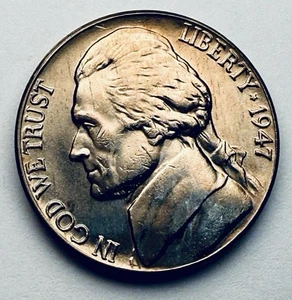 1947-P Jefferson 5c ~ Uncirculated BU ~ (Near?) Full Steps ~ Tone ~ R16 - Picture 1 of 2