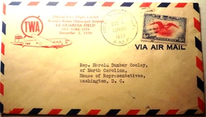 ✅1939 TWA ERSTFLUG Postbrief LA GUARDIA N.Y.CITY nach HRep NORTH CAROLINA - Bild 1 von 5