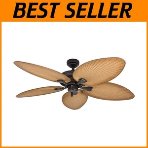 Tropical 52-Inch Indoor Outdoor Ceiling Fan - 5 Palm Leaf Blades, Bronze Finish - Picture 1 of 13