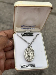 925 Sterling Silver Vintage Hayward St. Christopher Air Force Religious Pendant - Picture 1 of 9