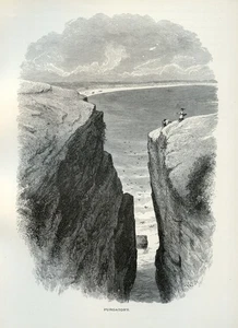 Newport Rhode Island Purgatory Chasm Antique 1872 Engraving Dramatic Cliffs - Picture 1 of 3