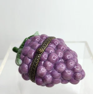 Purple Grapes Hinged Porcelain Trinket Box Wine Bottle Piece Cannon Falls 2.75" - Picture 1 of 8