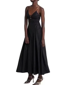 Aje Women’s Solstice Strappy Ring Midi Dress Black Size 12 - Foto 1 di 15