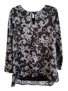 Maglione Susan Graver donna taglia M nero grigio argento metallizzato a strati lurex buco della serratura - Foto 1 di 7