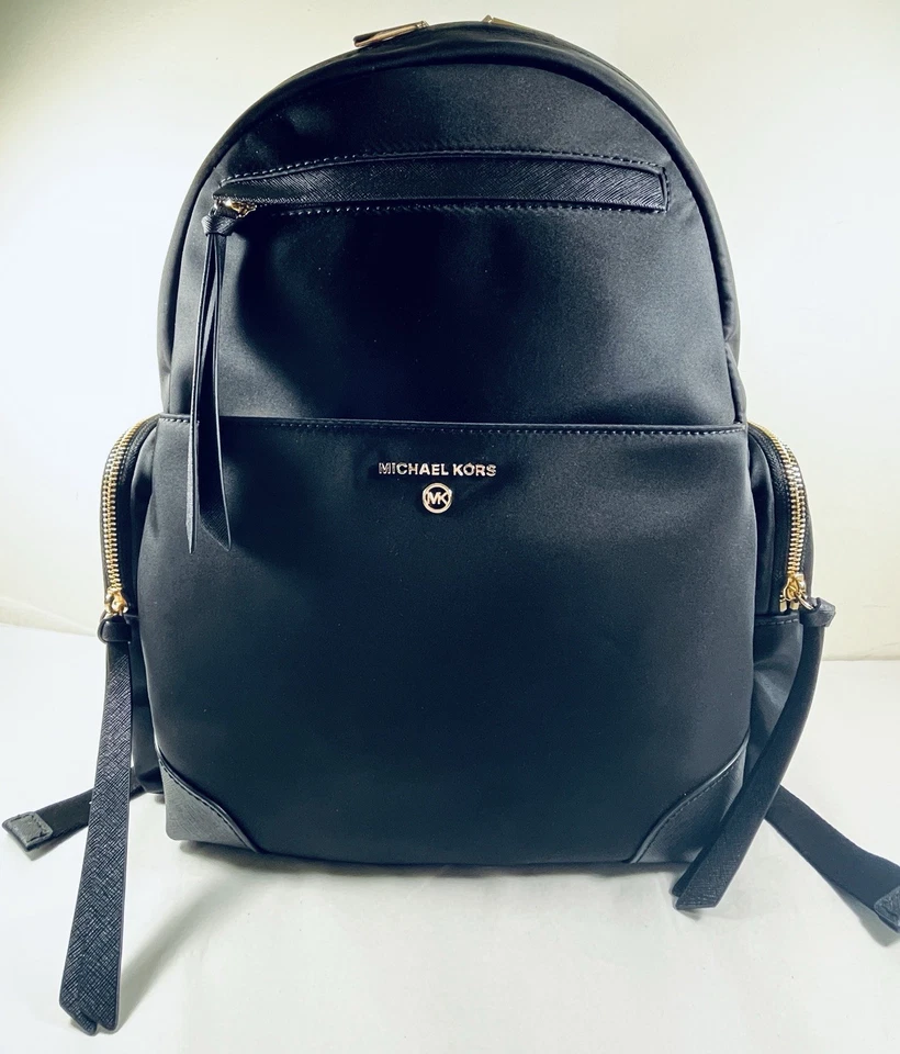 Michael Kors Raven Nylon Zebra Saffaino Leather Trim Back Pack Book Bag