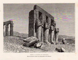 THEBES COLOSSES RAMESSEUM COLLOSUS EGYPT EGYPTE GRAVURE 1885 ENGRAVING - Bild 1 von 1