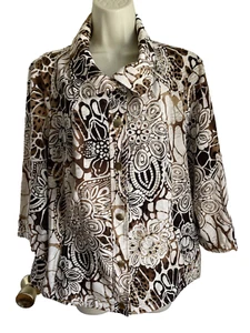 Chico's Jacket 2 Snaps Front 3/4 Sleeves Unlined Animal Floral Print Zenergy - Picture 1 of 5