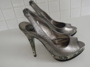 TOPSHOP GUNMETAL LEATHER SNAKESKIN SLING BACK HEELS 40 - Picture 1 of 8