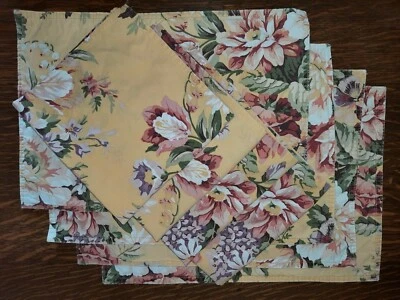 VTG Ralph Lauren Brooke Yellow Cottage Floral Roses Set of 4 Placemats & Napkins - Image 1 of 4