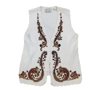 Cream Sweater Vest Embroidered Paisley Burgandy Sz S/M Cottage Core Vtg 90s - Picture 1 of 6