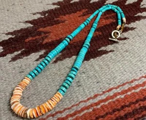 Gorgeous graduate size turquoise heishi//spiny oyster shell necklace(b157b2-w2) - Picture 1 of 2