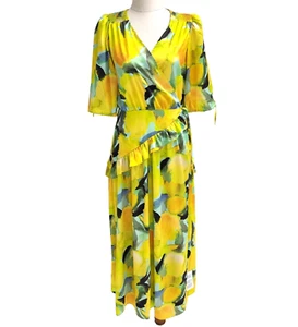 TOPSHOP Womens Dress Midi Wrap Dress Floral Yellow Size AU 8 /UK 8 / US 4 Satin - Picture 1 of 24