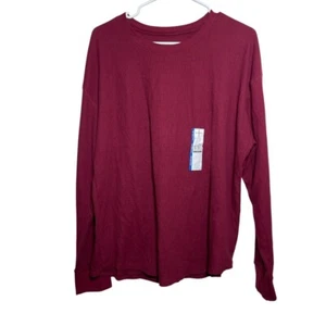 Time & Tru Blouse Women's XXXL 3XL Maroon Ribbed Long Sleeve Solid Tee NWT - Picture 1 of 10