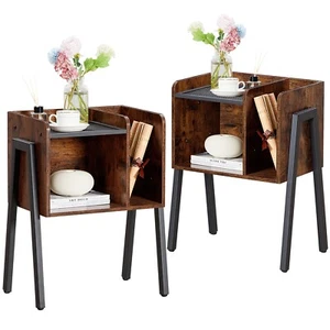 2er Set Nachttisch Beistelltisch mit 2 Ebenen offenem Stauraum Schlafzimmer Wohnzimmer - Bild 1 von 17
