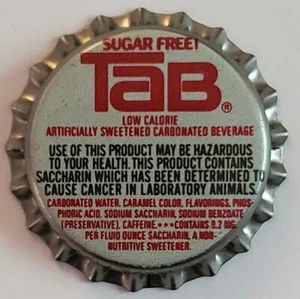 Vintage TaB SUGAR FREE bottle cap; 1980’s; Unused; NOS; (THOMASVILLE, NO CAR) - Picture 1 of 7