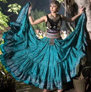 AQUA TURQUOISE BLUE BEAUTIFUL MAHARANI ATS Tribal BELLYDANCE GYPSY SKIRT 36 " - Picture 1 of 1